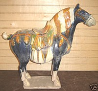 Cobalt Blue Tang San Cai Horse Chinese Porcelain Statue