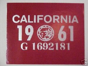 california registration sticker license 1961 plate