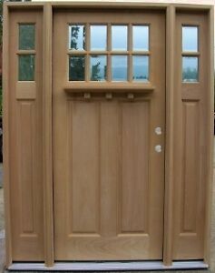 Exterior Doors  Sidelights on Craftsman 8 Lite Wood Entry Door W  Sidelights Dentil Shelf 2x6 Jamb