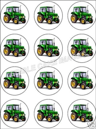 12 GREEN FARM TRACTOR EDIBLE CUPCAKE CAKE IMAGE TOPPERS  