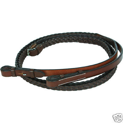 64 EXTRA LONG, BRAIDED/PLAITED REINS  HAVANA, CHESTNUT  