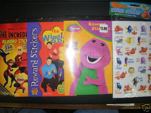 Reward Sticker Barney Wiggles Incredibles Nemo  