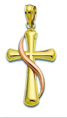 14K Solid Gold Cross Charm Rose Gold Shroud  