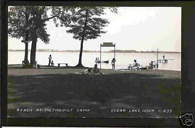 Clear Lake Iowa 40s RPPC Methodist Camp Docks, Beach IA  