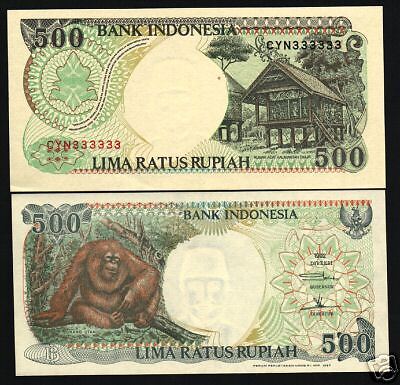 INDONESIA 500 R.P128 1992 ORANG UTAN UNC SOLID # 333333  