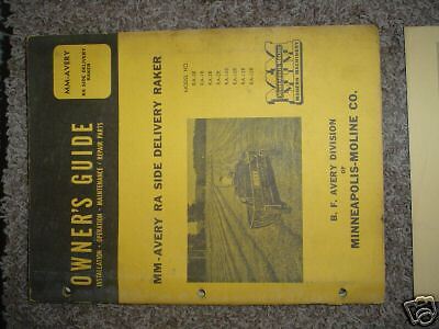 MINNEAPOLIS MOLINE AVERA RA SIDE HAY RAKE OWNERS MANUAL  