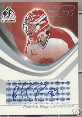 03 04 UPPER DECK SP GAME USED PATRICK ROY SP AUTO CARD.  
