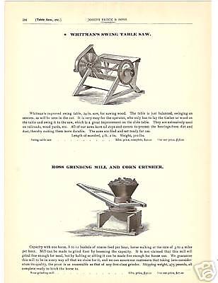 1897 WHITMANS TABLE SAW & ROSS CORN MILL CRUSHER Ad  