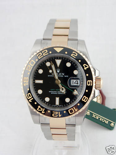 ROLEX GMT MASTER II 18K/SS 116713 BLACK DIAL/BEZEL  