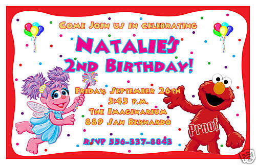 Set of 10 Abby Cadabby Elmo Personalized Invitations  