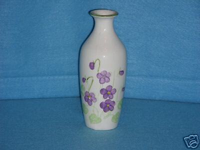 Weiss Hand Painted Violets Ceramic Vase Made in Brazil  