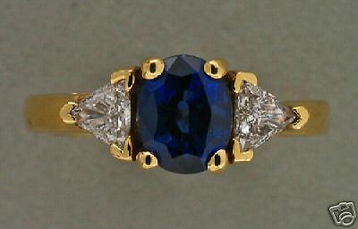   OPAL CEYLON SAPPHIRE 14K YELLOW GOLD TRILLION CUT DIAMOND RING  