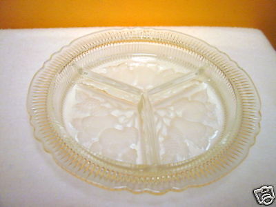 Vintage Etched 3 Section Relish Tray , Fruit Pattern  