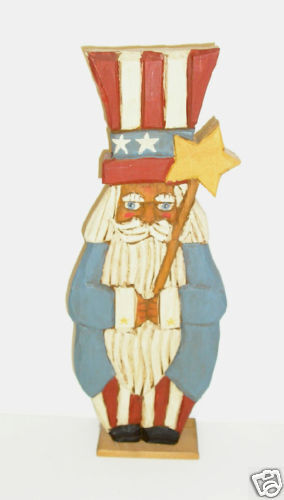 Uncle Sam with fairy magic wand folk art carving figure  