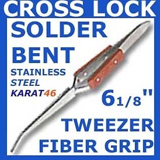 TWEEZERS Fiber Grip BENT Cross Locking SELF CLOSING SOLDERING JEWELRY 