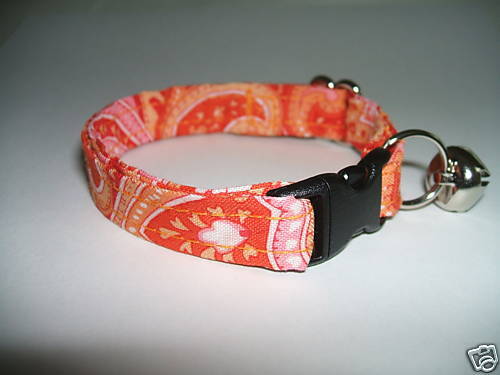 ORANGE RETRO PAISLEY Print Cat Collar Collars  