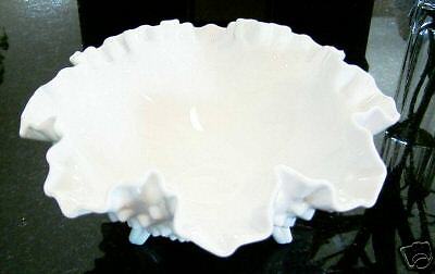 Fenton Hobnail Ruffled edge Candy Dish Milkglass  