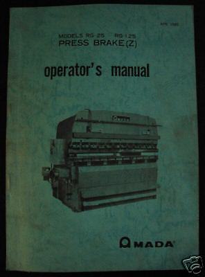 Amada Model Rg 25 ~ RG 125 Press Brake Operators Manual  