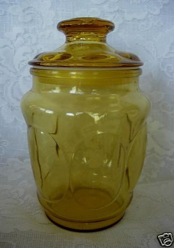 Vintage Amber/Yellow Pressed Glass Apothecary Jar  MINT  
