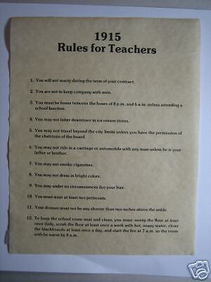 RULES FOR TEACHERS 1915 ,OLD WEST POSTER  