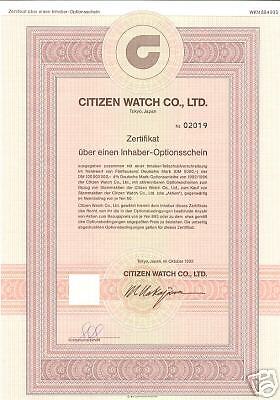 CITIZEN WATCH CO LTD Tokyo Japan old warrant certi.  