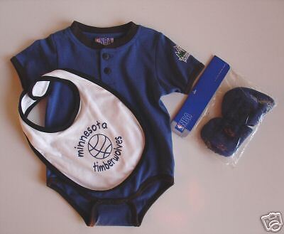 NWT 3pc MINNESOTA TIMBERWOLVES Onesie BIB Booties 24M  