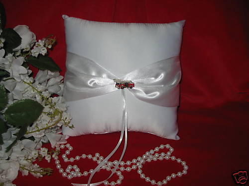 FIREMAN FIREFIGHTER FIRE TRUCK Satin Ring Bearer Pillow  