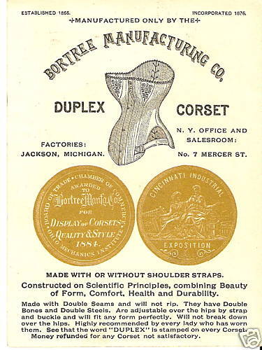 Victorian Trade Card DUPLEX CORSET Skinner BATTLE CREEK  