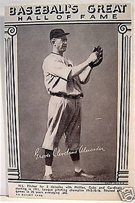 Grover Alexander Baseball Great Old Hall Of Fame Card  