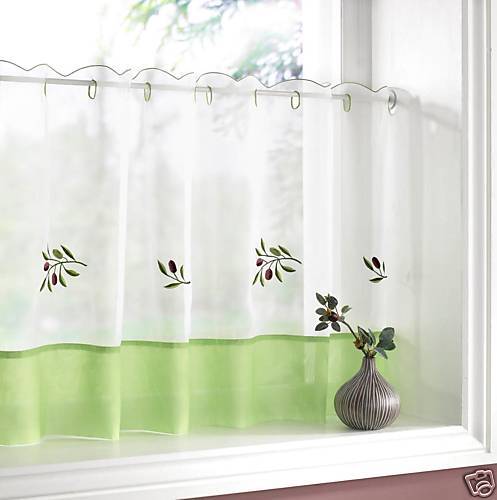 OLIVES KITCHEN CAFE CURTAINS WHITE GREEN 60 X 24  