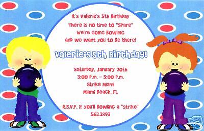 Boys/Girls Bowling Party Invitations~Change Hair Color  