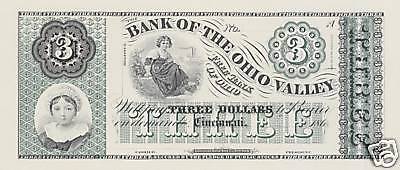 ABNC Proof Print   $3.00 Note   Bank of the OHIO Valley  
