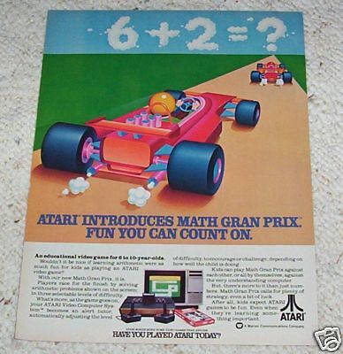 1982 Atari Video Game Math Games Vintage 1 Page Ad