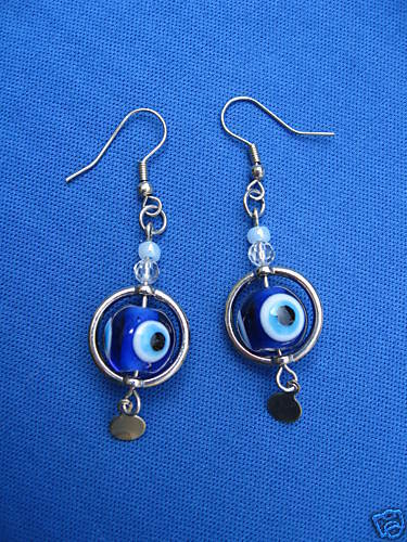 ETHNIC JEWELRY GLASS EVIL EYE EARRINGS TURKEY P  