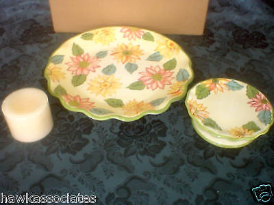 The Sunflower Platter Cake Plate Measures 13 3/8 in diameter and 1 3 