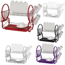 2 TIER CHROME PLATE DISH CUTLERY CUP DRAINER RACK DRIP TRAY PLATES HOLDER NEW