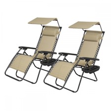 New 2 PCS Zero Gravity Chair Lounge Patio Chairs with canopy Cup Holder HO74